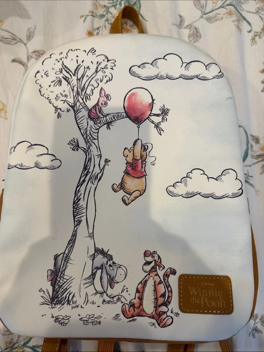 Winnie the Pooh Illustrated Mini Backpack - White with Tan Trim